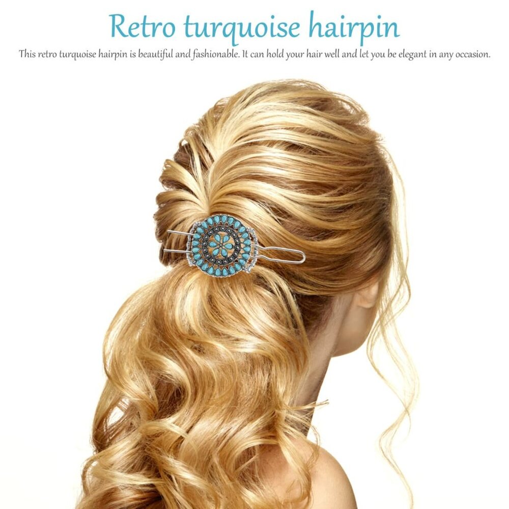 Retro Turquoise Decorative Hair Fork Flower Hairpin Accessory Boho Hair Clip